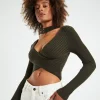 Sale SUBTITLED Amelia Choker Long Sleeve Top Khaki Green