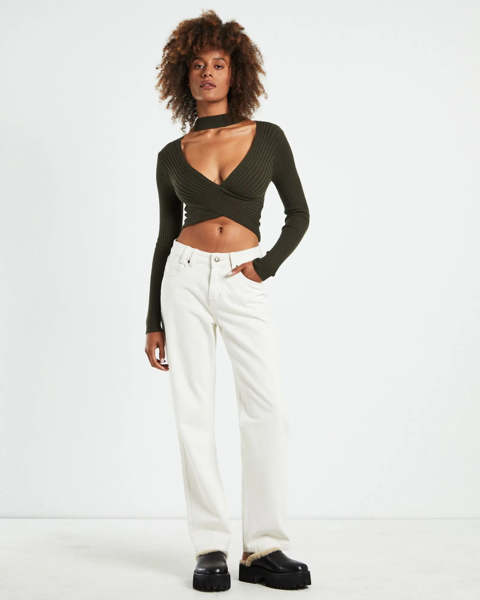 amelia_choker_long_sleeve_2.webp Sale SUBTITLED Amelia Choker Long Sleeve Top Khaki Green
