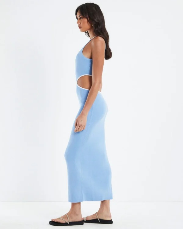 Best SUBTITLED Athena Contrast Bind Midi Cut Out Dress Blue