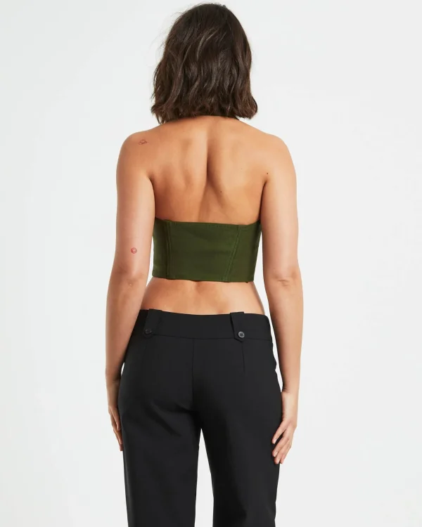 Outlet NEON HART Athena Zip Front Halter Neck Corset In Khaki Green