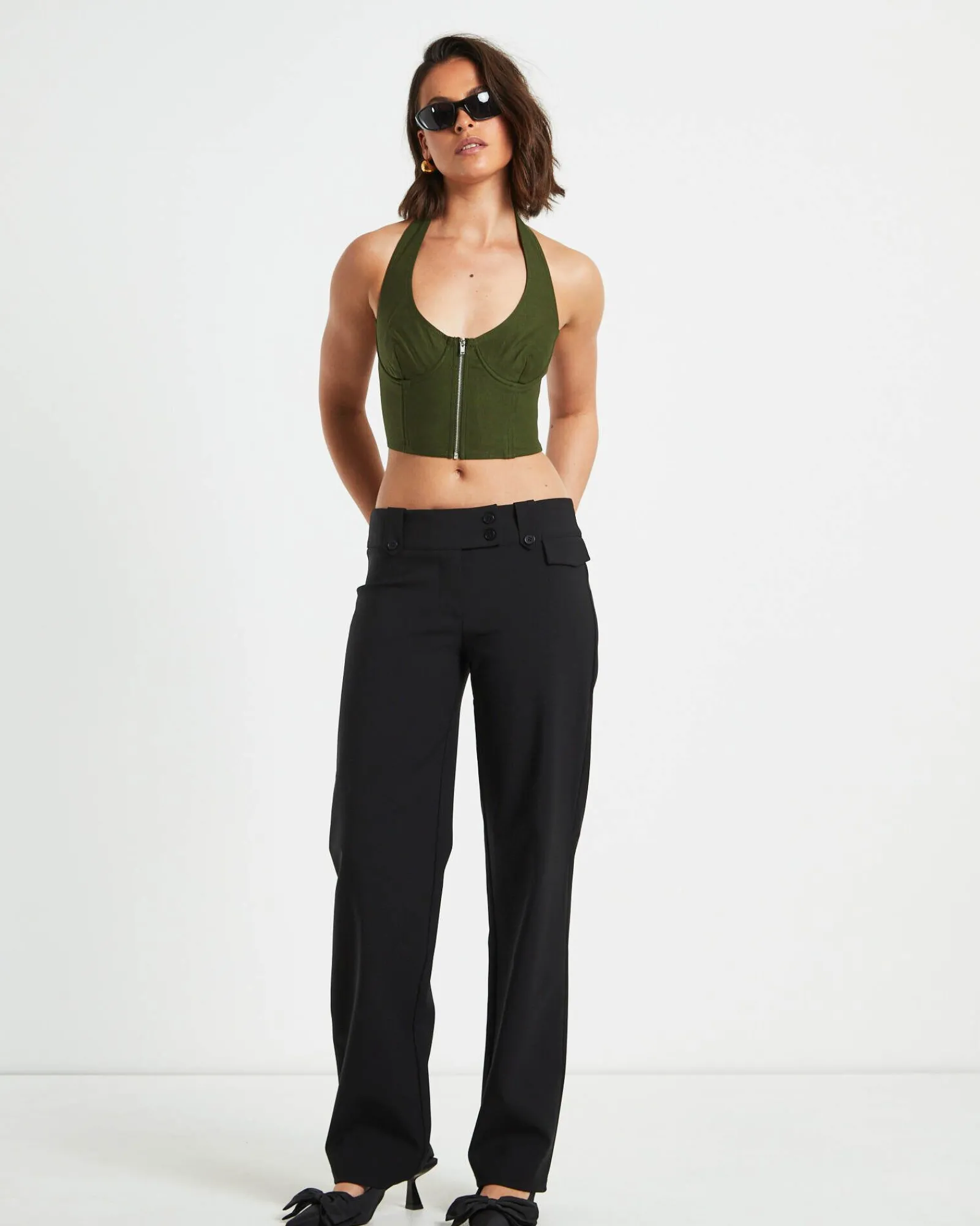 athena_zip_front_halter_n_2.webp Outlet NEON HART Athena Zip Front Halter Neck Corset In Khaki Green