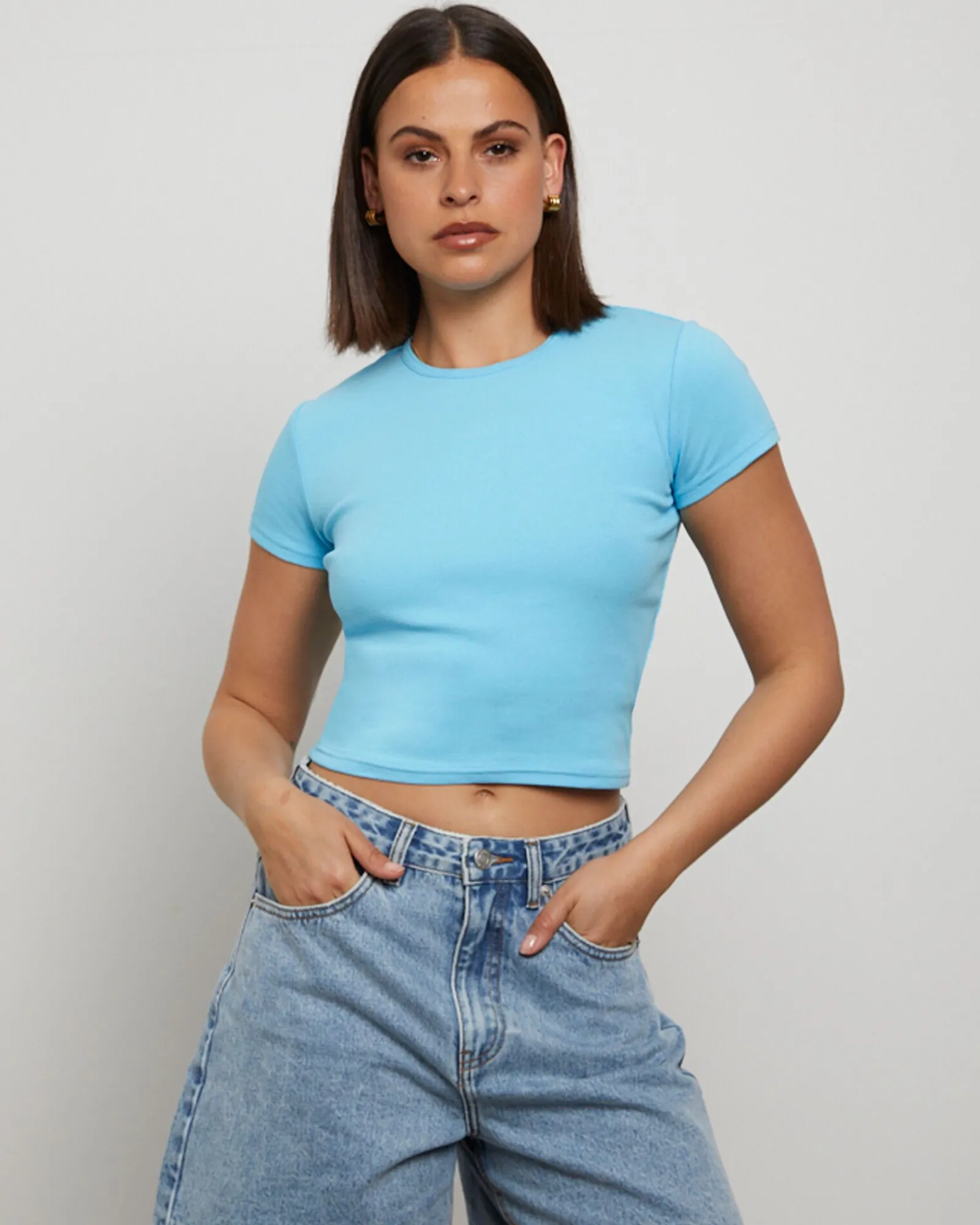 baby_tee_in_azure_blue_0.webp Shop GENERAL PANTS CO. BASICS Baby Tee In Azure Blue