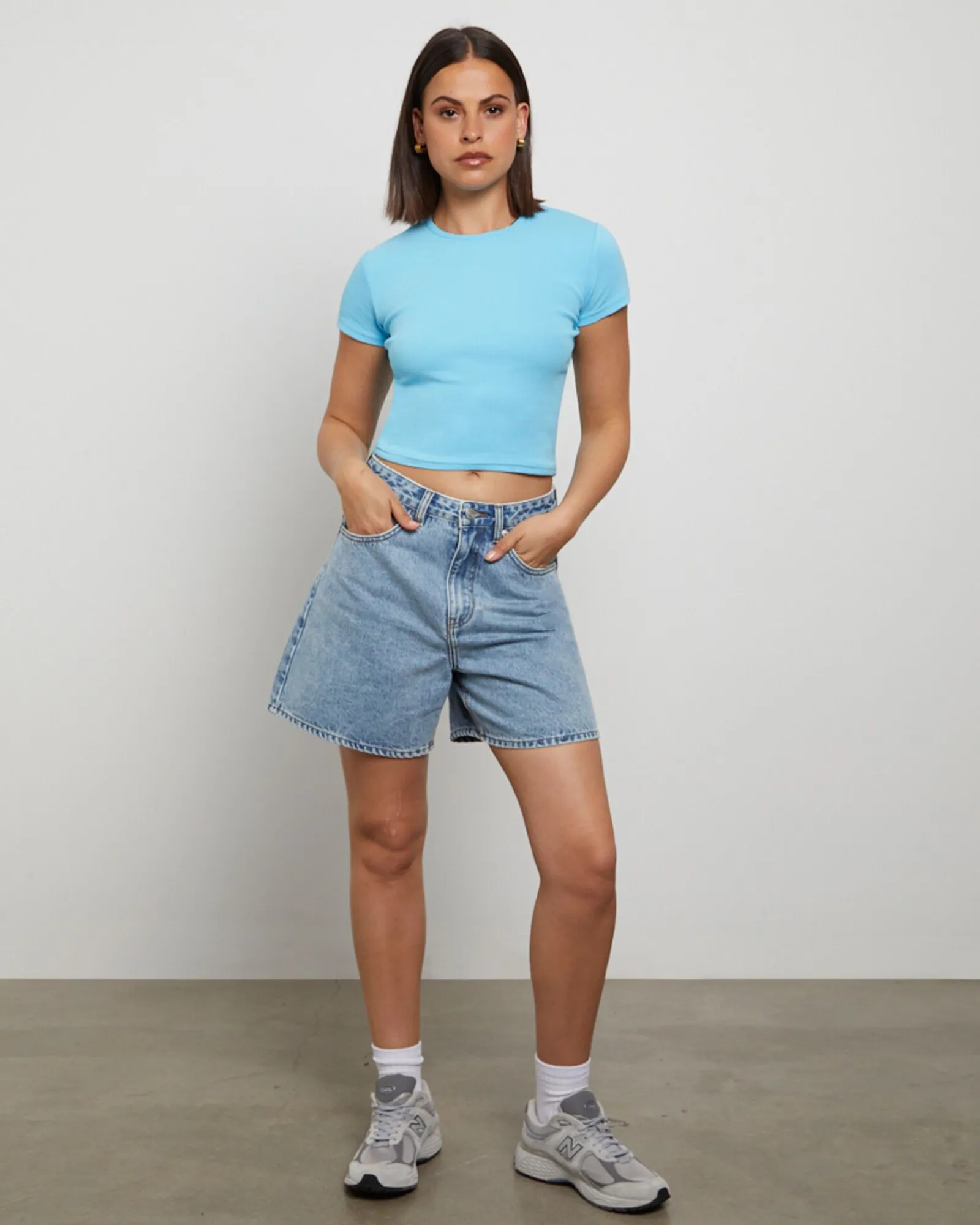 baby_tee_in_azure_blue_2.webp Shop GENERAL PANTS CO. BASICS Baby Tee In Azure Blue