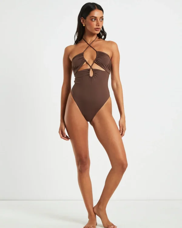 Cheap SUBTITLED Bandeau One Piece In Coffee Brown