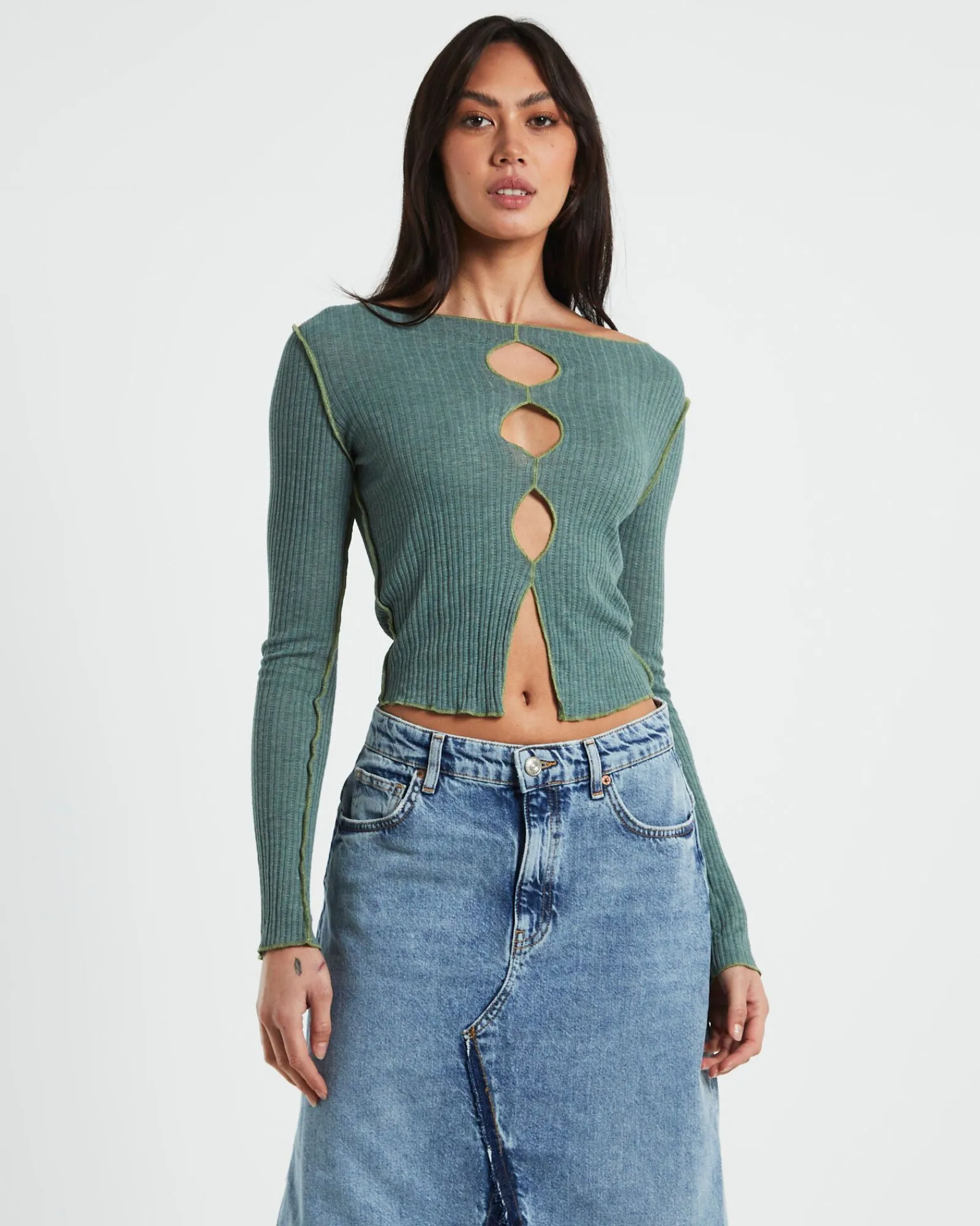 bdg_cut_out_long_sleeve_t_0.webp Cheap BDG URBAN OUTFITTERS Bdg Cut Out Long Sleeve Top Green