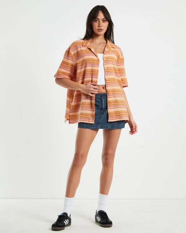 Clearance BDG URBAN OUTFITTERS Bdg Nolan Bowling Shirt Stripe Orange