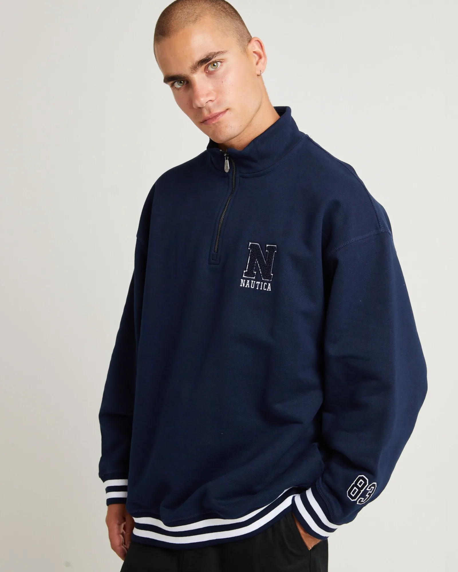beta__zip_top_dark_navy_6.webp Online NAUTICA Beta 1/4 Zip Top Dark Navy