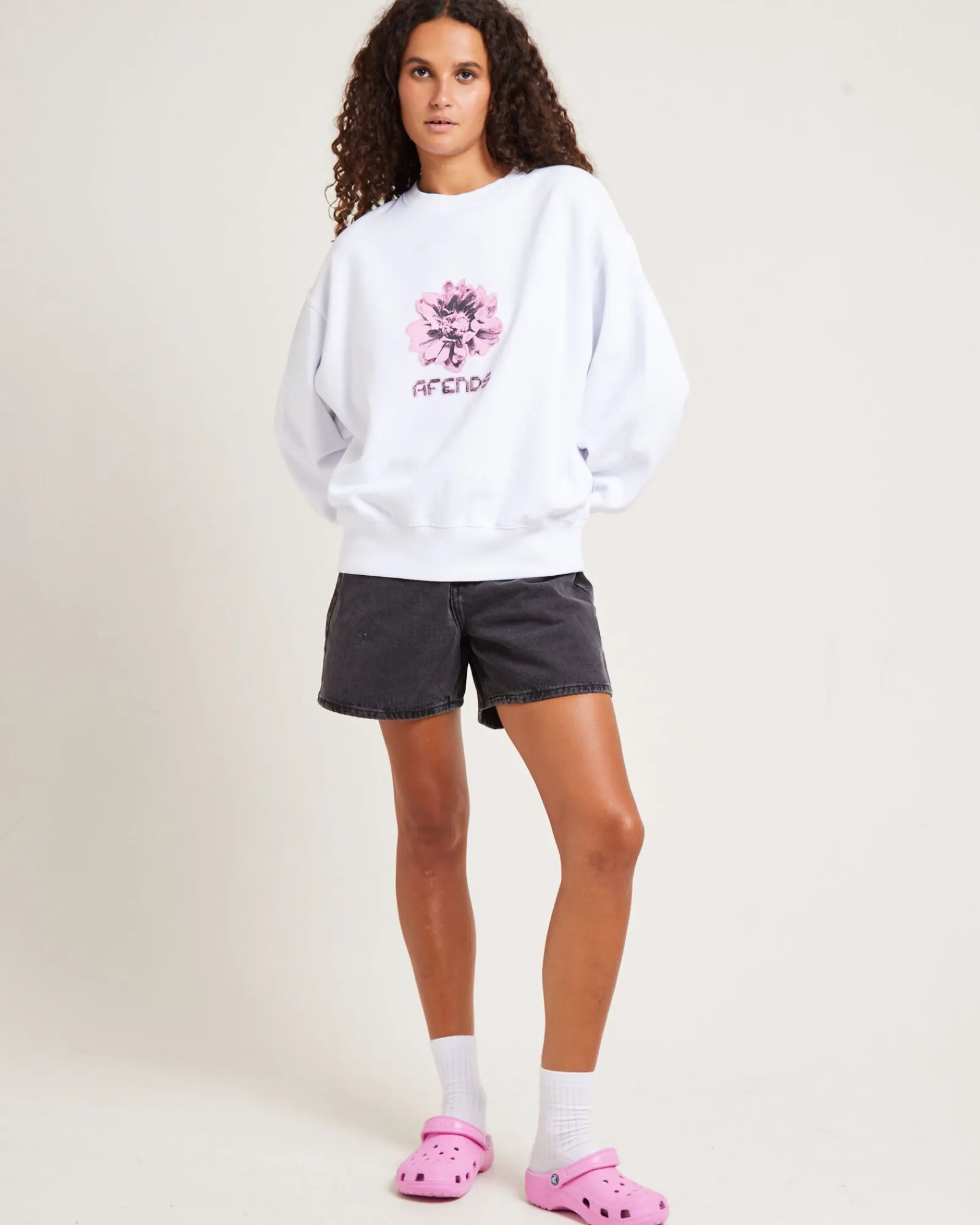 bloom_recycled_crew_neck__2.webp Clearance AFENDS Bloom Recycled Crew Neck Jumper White