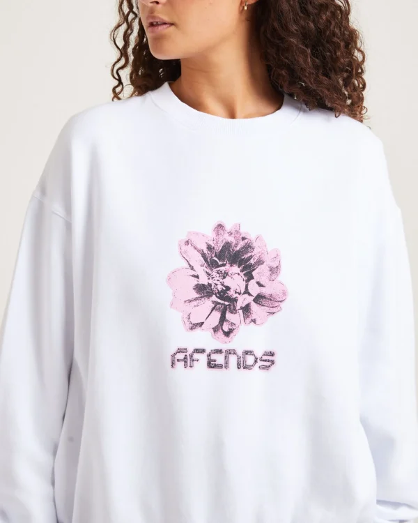 Clearance AFENDS Bloom Recycled Crew Neck Jumper White