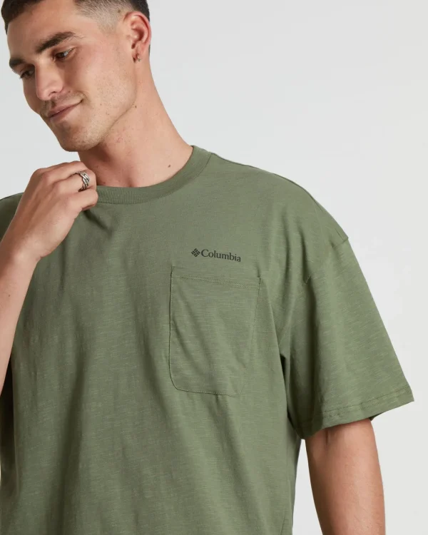 New COLUMBIA Break It Down Short Sleeve T-Shirt In Moss Stone Green