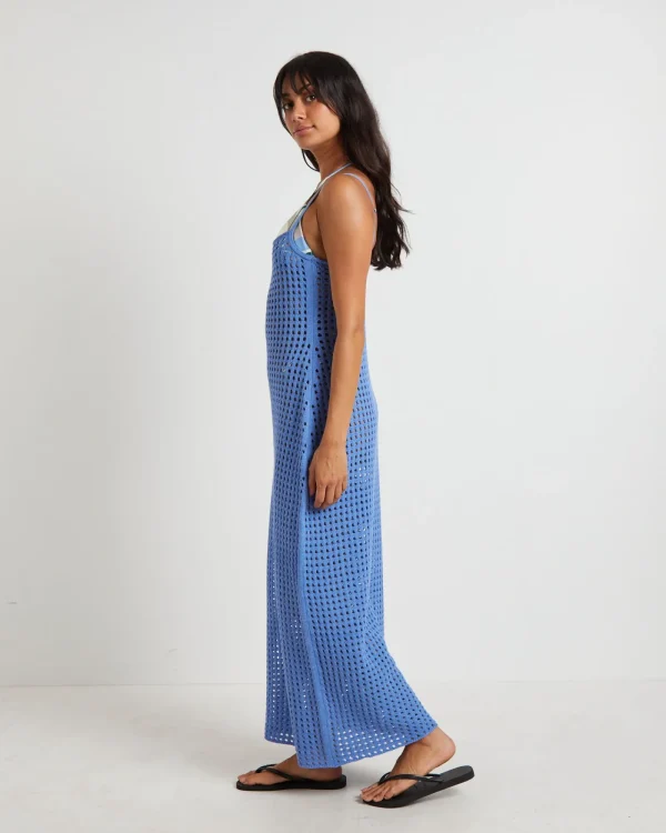 Shop SUBTITLED Calypso Crochet Midi Dress In Sea Blue