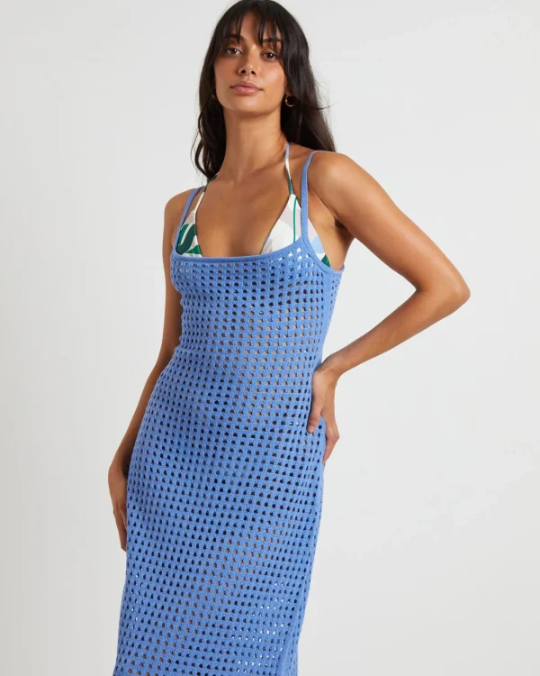 Shop SUBTITLED Calypso Crochet Midi Dress In Sea Blue