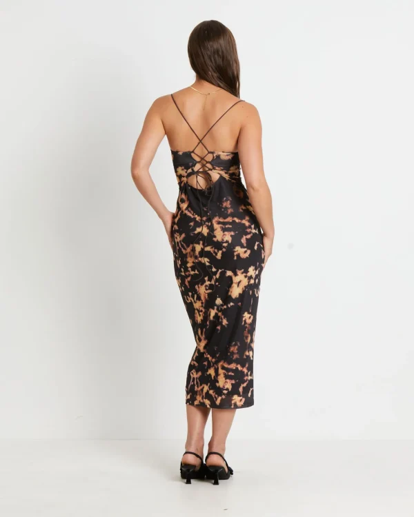 New NEON HART Carmen Dark Cloud Mesh Midi Dress In Brown