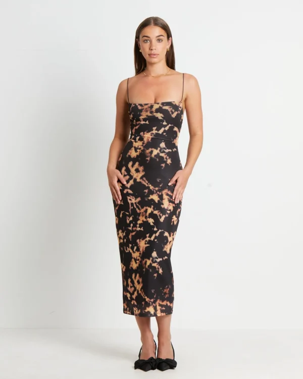 New NEON HART Carmen Dark Cloud Mesh Midi Dress In Brown