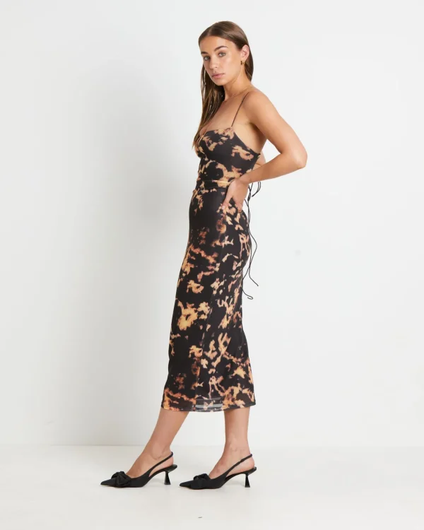 New NEON HART Carmen Dark Cloud Mesh Midi Dress In Brown