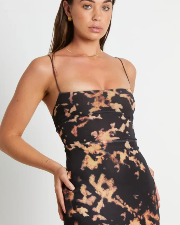 New NEON HART Carmen Dark Cloud Mesh Midi Dress In Brown