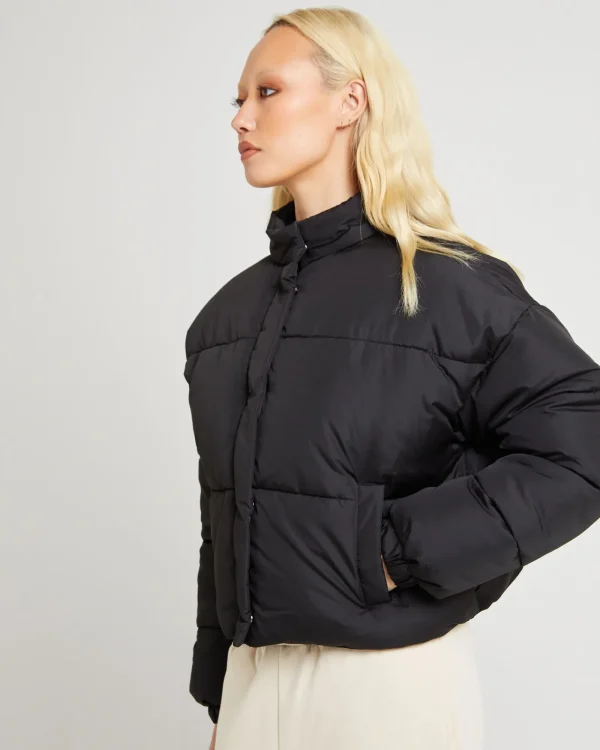 Discount SUBTITLED Casey Cropped Puffer Jacket Black