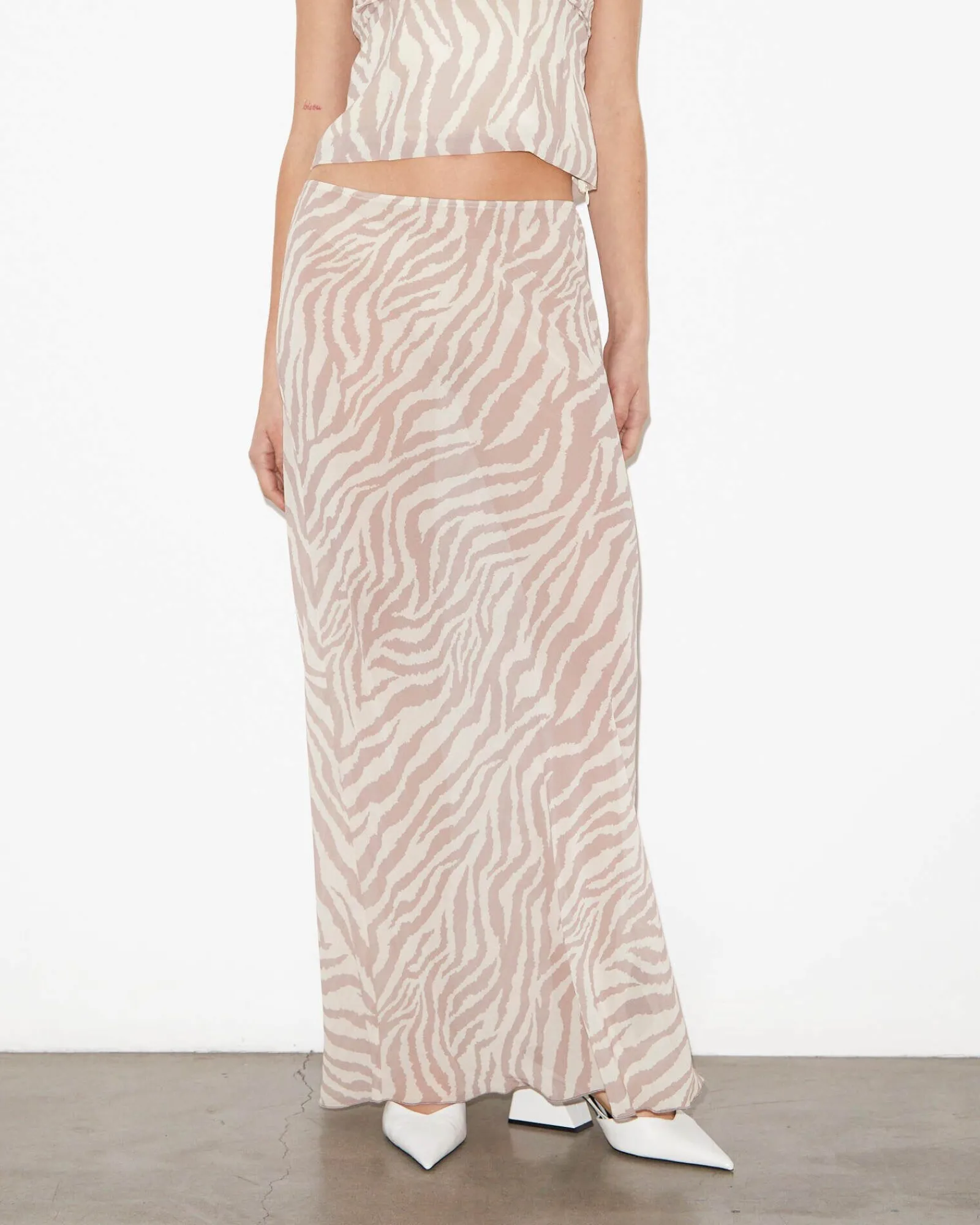 cassie_low_rise_sheer_sli_1.webp Clearance STUDIO Cassie Low Rise Sheer Slip Skirt In Beige