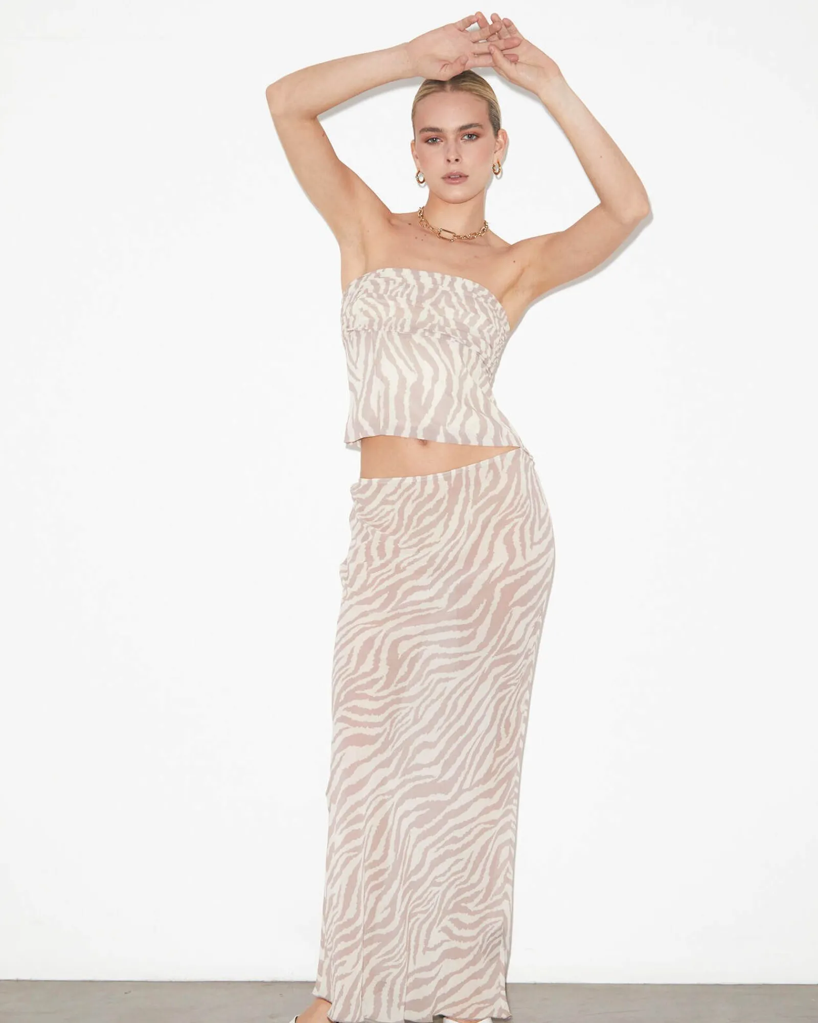 cassie_low_rise_sheer_sli_4.webp Clearance STUDIO Cassie Low Rise Sheer Slip Skirt In Beige