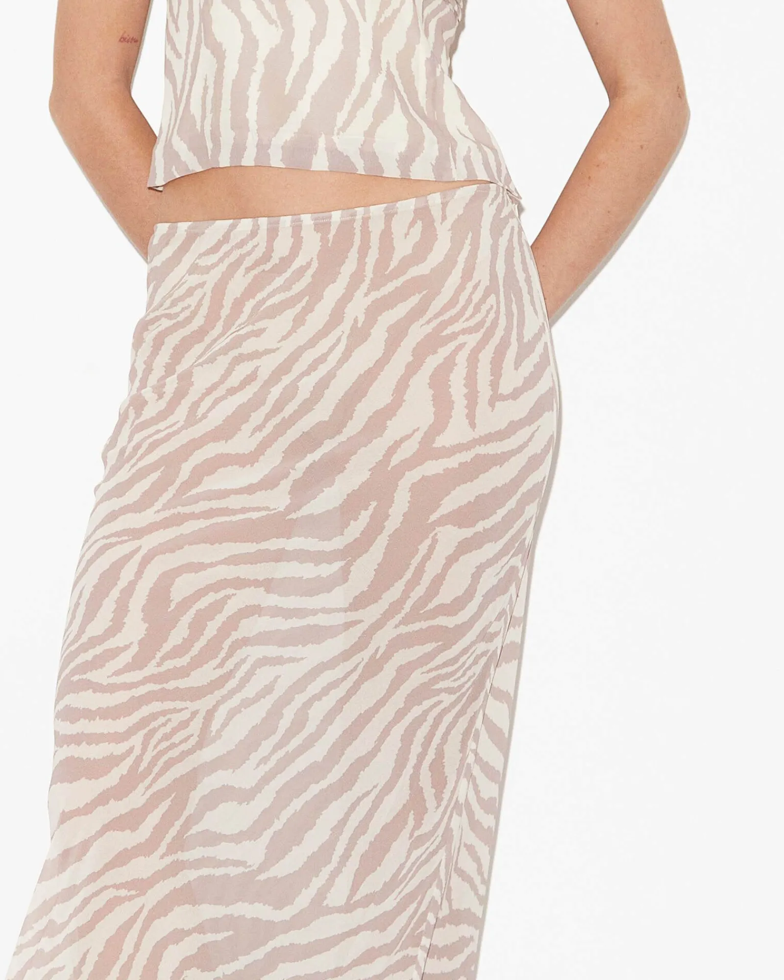 cassie_low_rise_sheer_sli_5.webp Clearance STUDIO Cassie Low Rise Sheer Slip Skirt In Beige