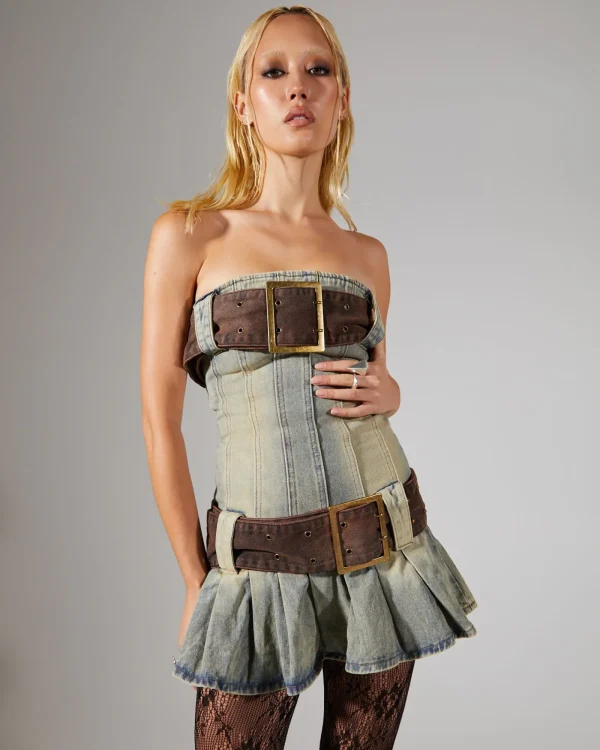 Store JADED LONDON Chelsea Denim Kilt Mini Dress