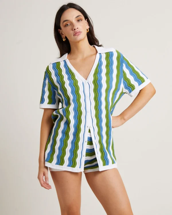 Hot SUBTITLED Cher Knit Shirt Dress In Blue