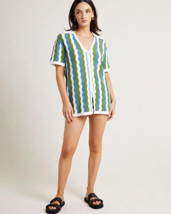 Hot SUBTITLED Cher Knit Shirt Dress In Blue