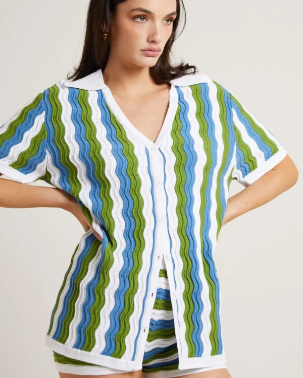 Hot SUBTITLED Cher Knit Shirt Dress In Blue
