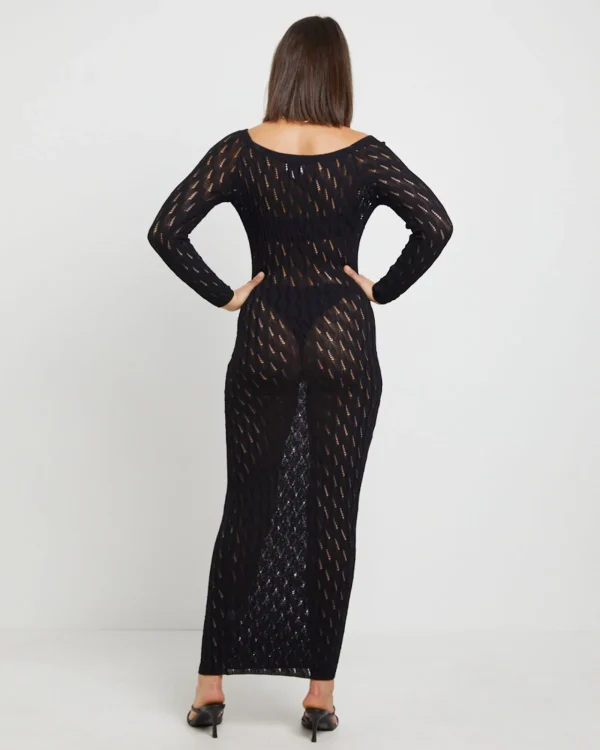 Sale SNDYS Cleo Midi Long Sleeve Dress In Black