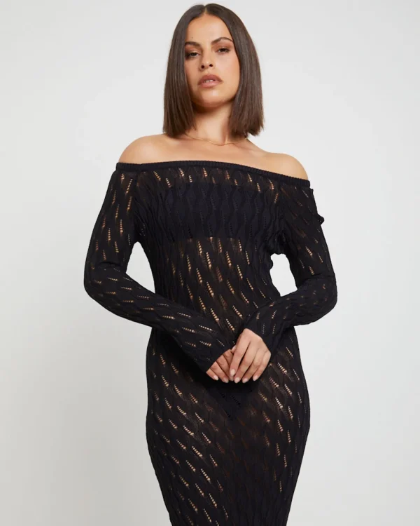 Sale SNDYS Cleo Midi Long Sleeve Dress In Black