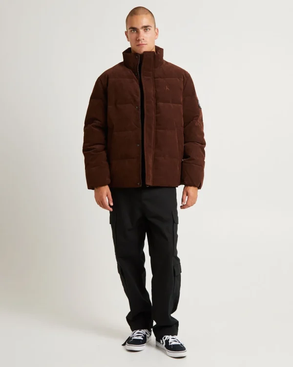 Clearance CALVIN KLEIN Corduroy Puffer Jacket Dark Chestnut