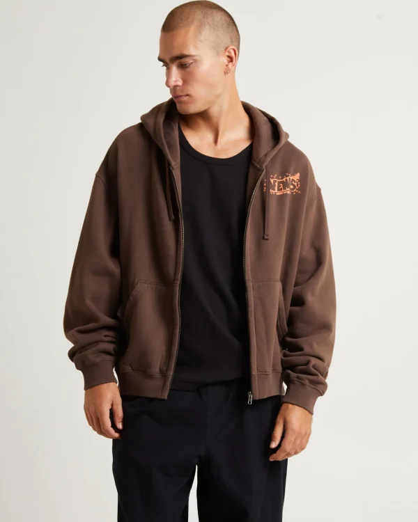 New AFENDS Cosmic Life Recycled Zip Hoodie Coffee