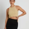Shop AFENDS Dandy Pearly Recycled Rib Cropped Singlet In Camel