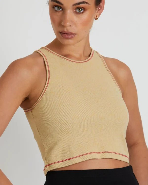 Shop AFENDS Dandy Pearly Recycled Rib Cropped Singlet In Camel