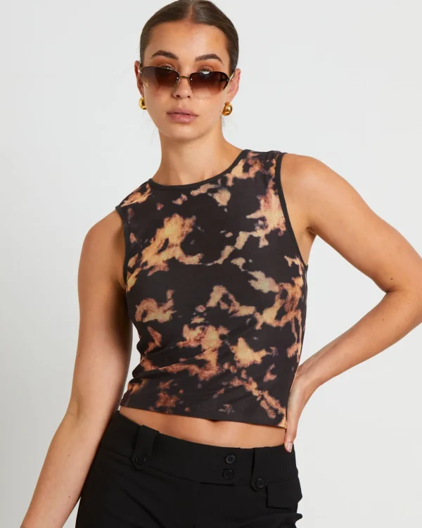 Shop NEON HART Dark Cloud Mesh Cut Off Tank Top In Brown
