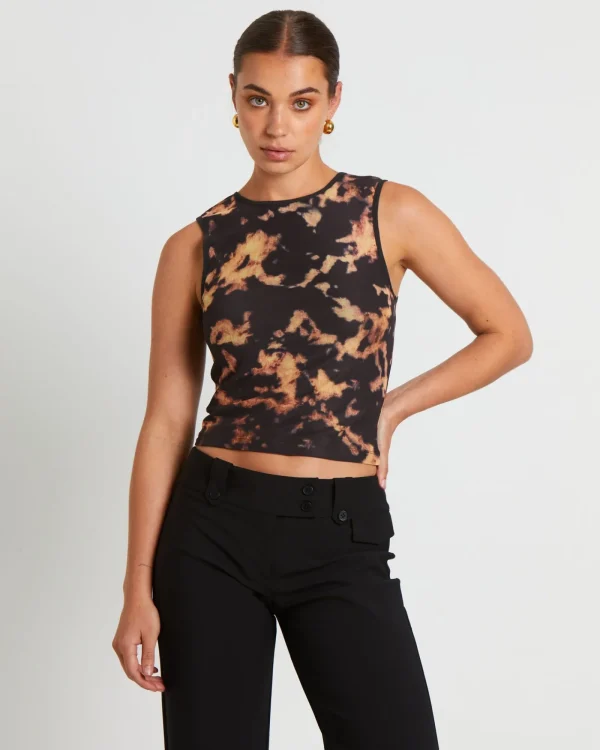 Shop NEON HART Dark Cloud Mesh Cut Off Tank Top In Brown