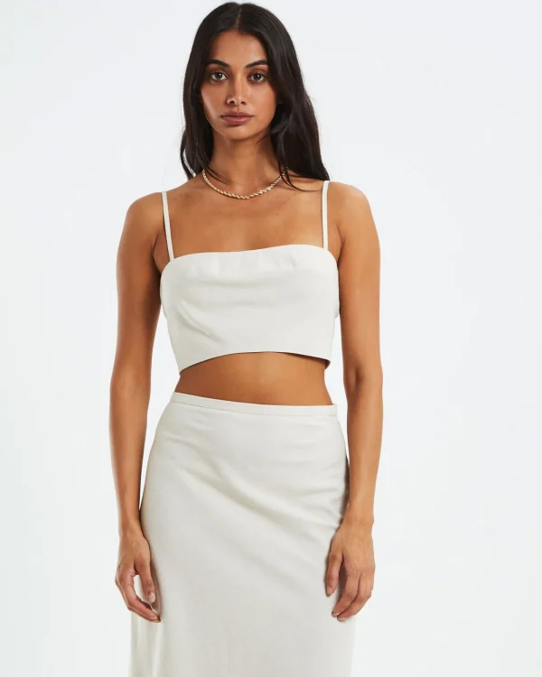 New SUBTITLED Delilah Linen Bandeau Top Oat Marle