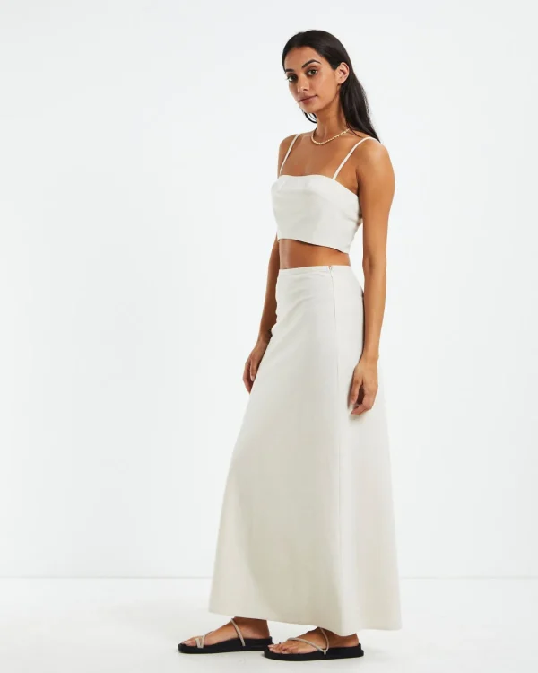 New SUBTITLED Delilah Linen Bandeau Top Oat Marle