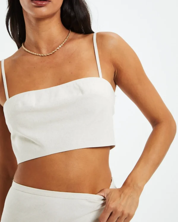 New SUBTITLED Delilah Linen Bandeau Top Oat Marle