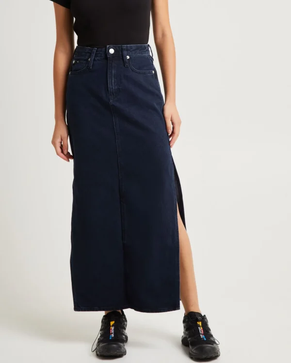 Shop CALVIN KLEIN Denim Maxi Skirt Dark