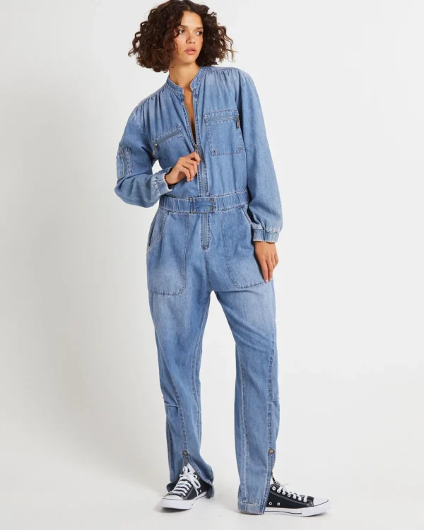 Outlet ONE TEASPOON Denim Trucker Overalls Blue Lilac