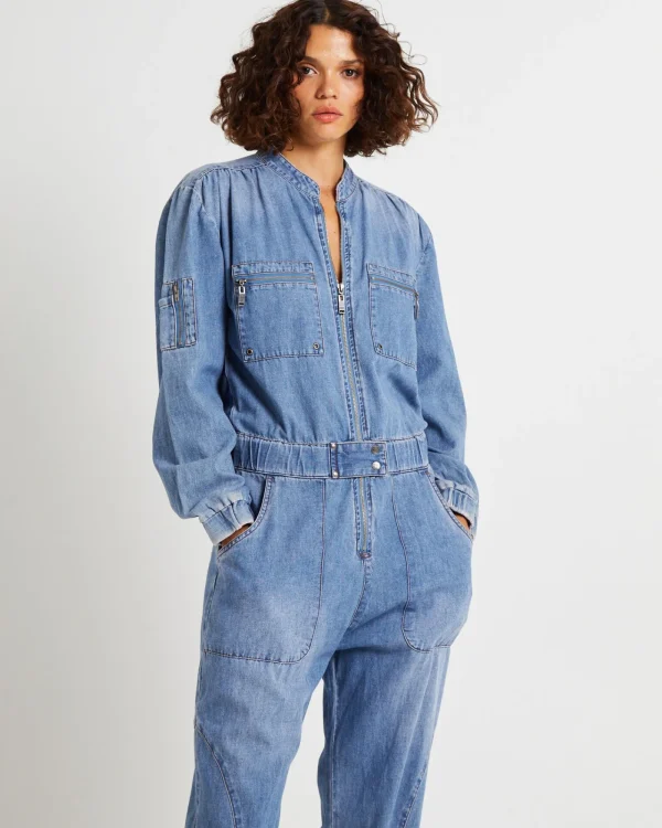 Outlet ONE TEASPOON Denim Trucker Overalls Blue Lilac