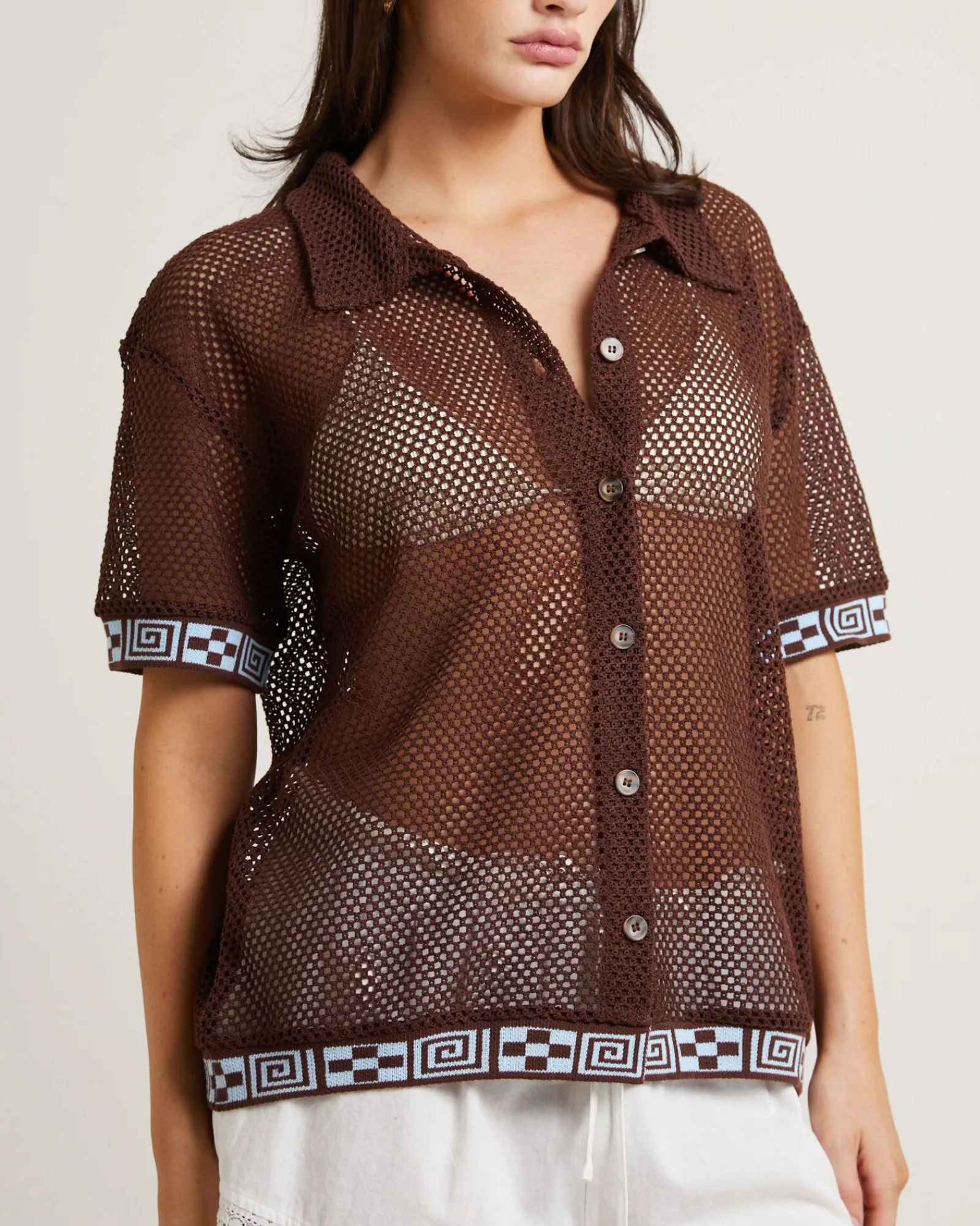 dimension_crochet_short_s_4.webp Cheap INSIGHT Dimension Crochet Short Sleeve Shirt In Chocolate