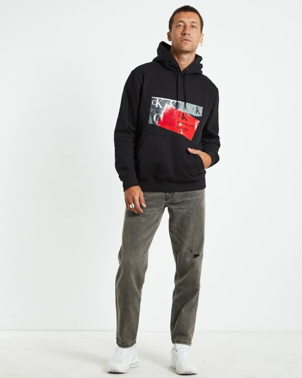 Best Sale CALVIN KLEIN Disrupted Ck Box Urban Hoodie Black