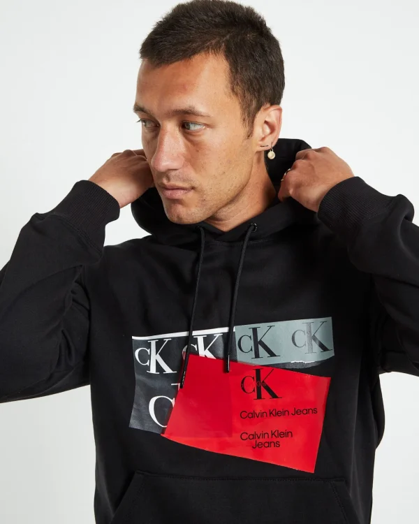 Best Sale CALVIN KLEIN Disrupted Ck Box Urban Hoodie Black