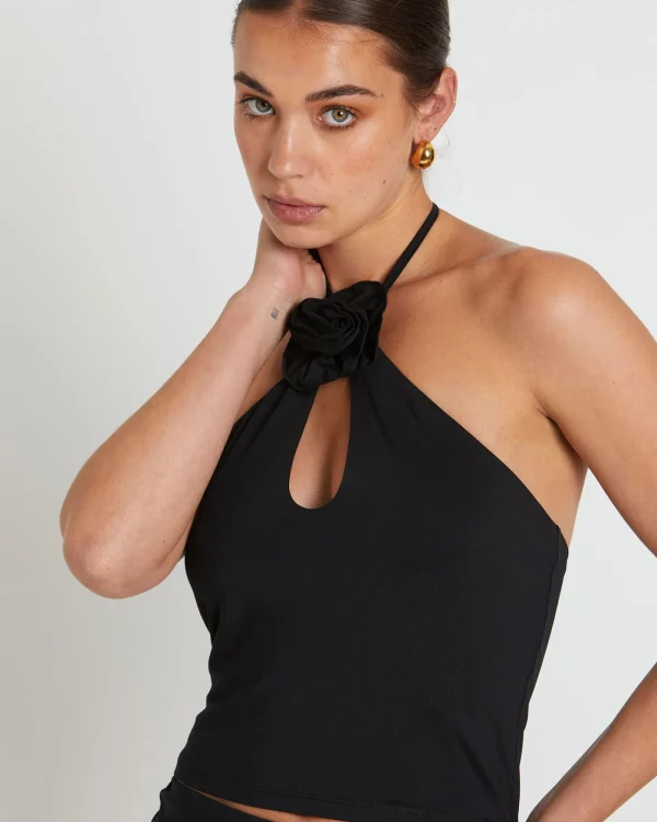 Sale ALICE IN THE EVE Dovie Corsage Halter Top In Black