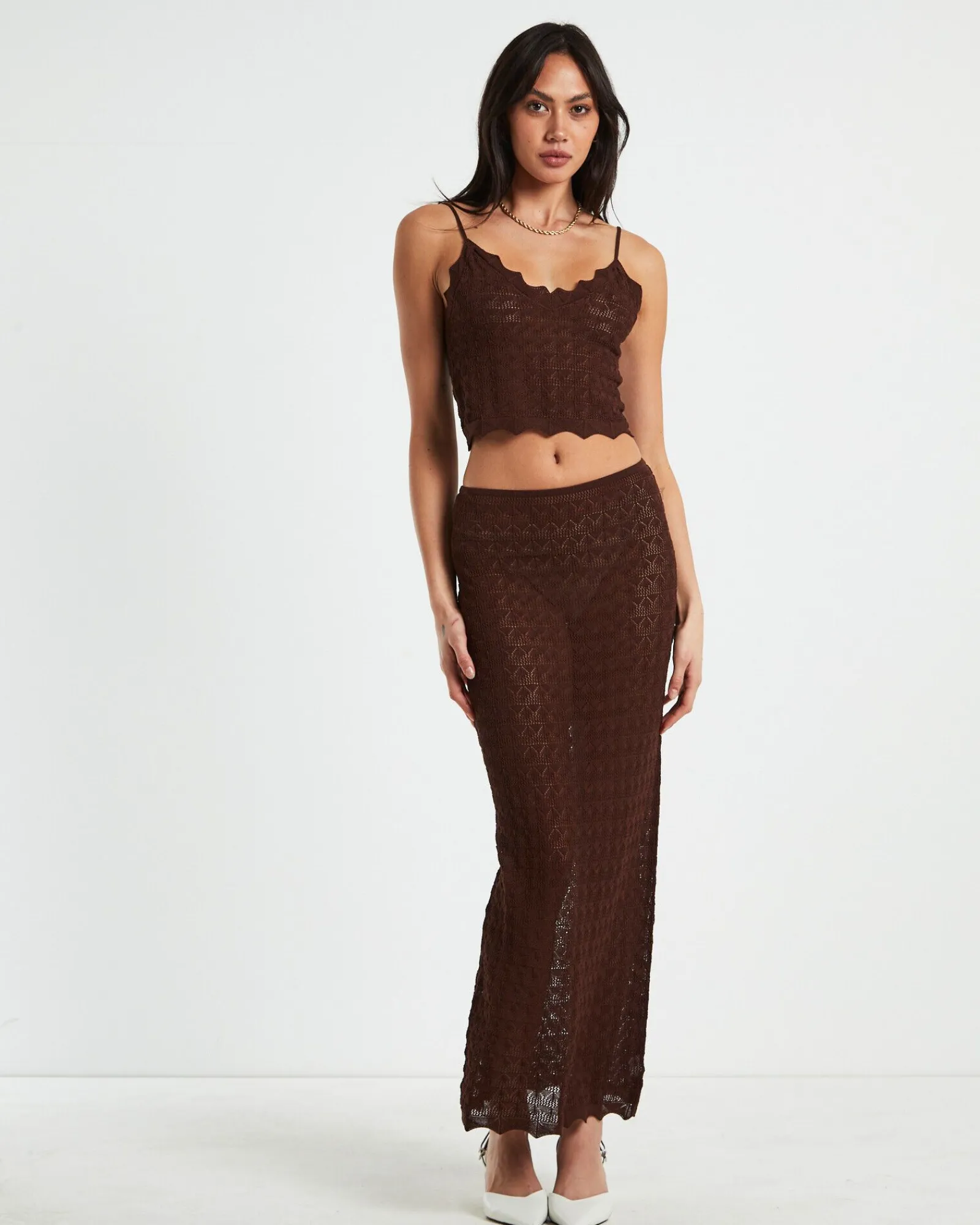 eleanora_lace_knit_maxi_s_2.webp Shop ALICE IN THE EVE Eleanora Lace Knit Maxi Skirt Dark Chocolate Brown