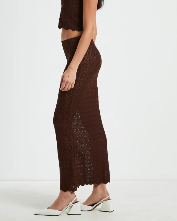 Shop ALICE IN THE EVE Eleanora Lace Knit Maxi Skirt Dark Chocolate Brown