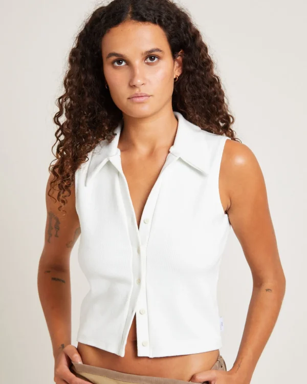 Online AFENDS Eliza Organic Rib Sleeveless Shirt White