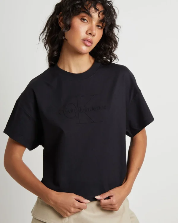 Outlet CALVIN KLEIN Embosed Monologo T-Shirt In Black